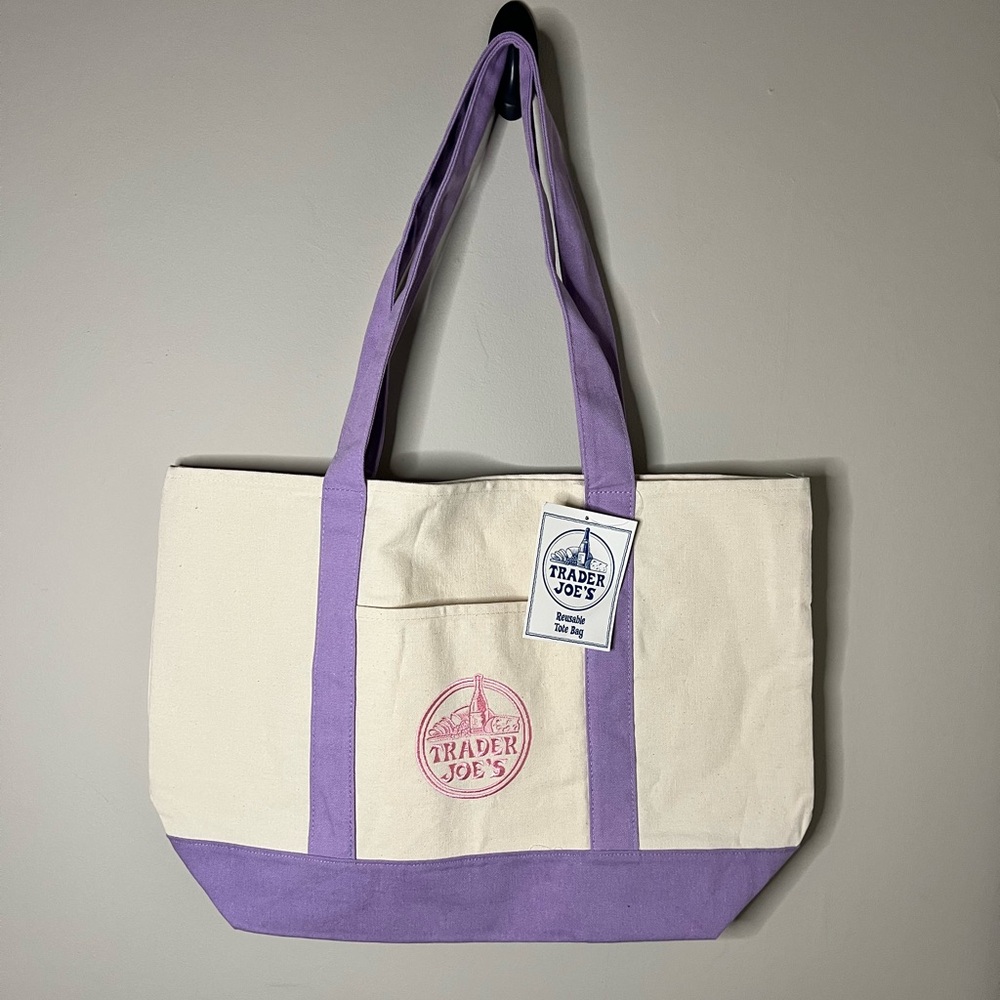 Trader Joe’s large tote bag Lavender Trim NWT